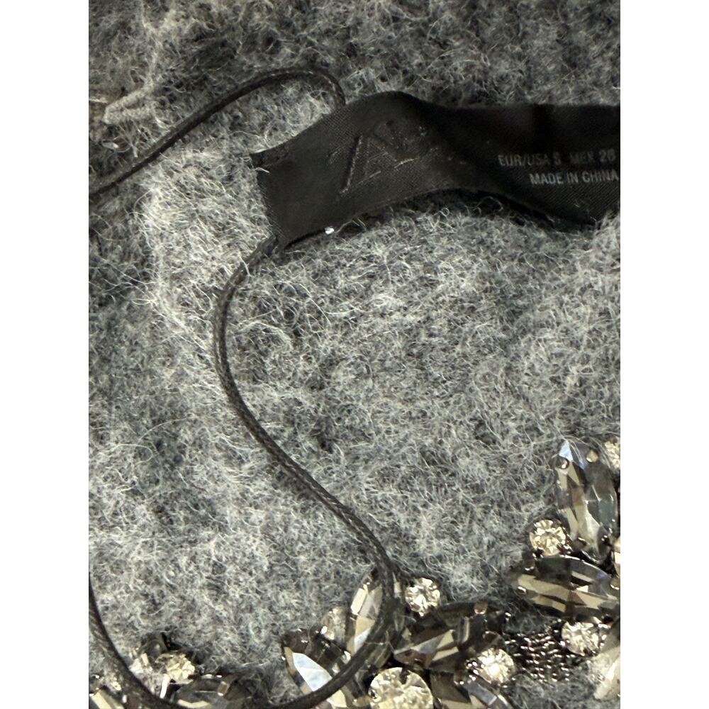ZARA Womens Grey Fluffy Knit Sweater Short Sleeve Rhinestone Detail Size S NWOT - Picture 12 of 13